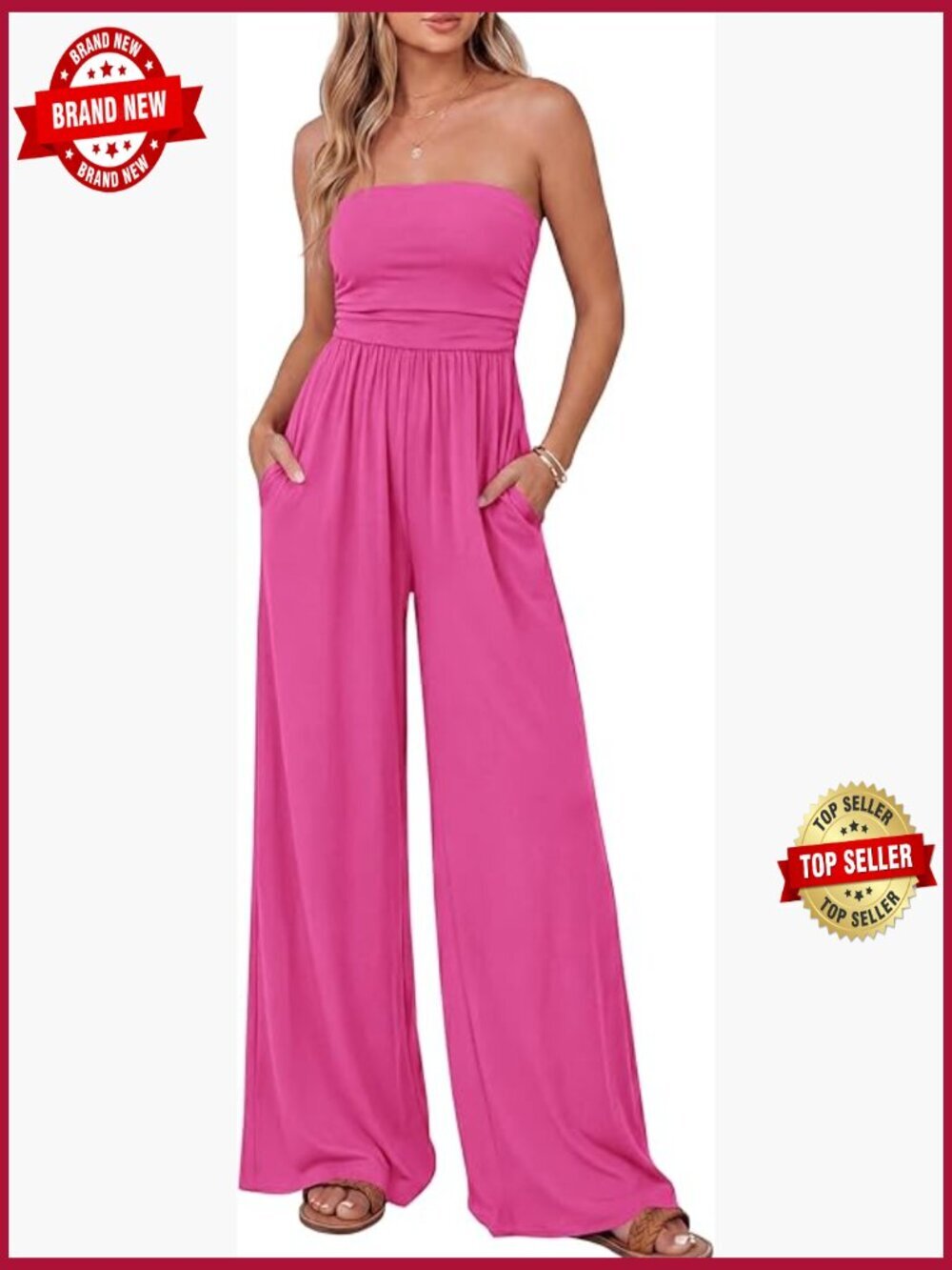 Strapless Tube Top Jumpsuit Wide Leg Romper Summer Beach